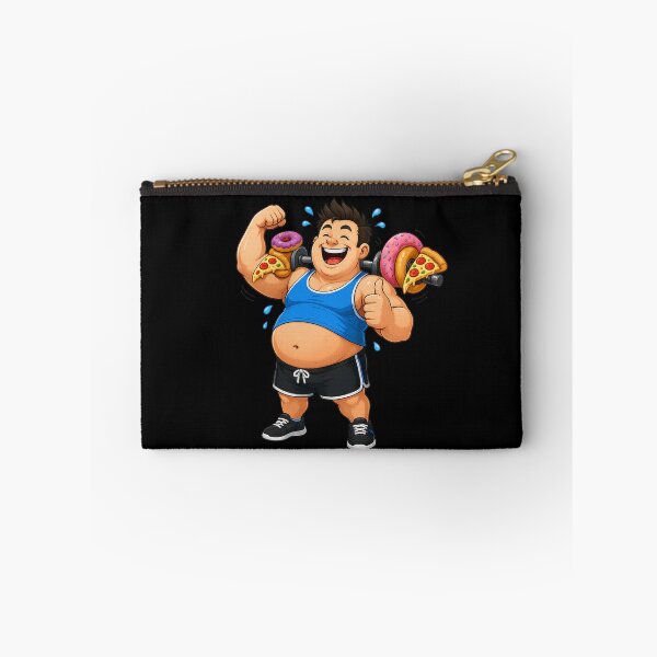 Item preview, Funny Fitness Chubby Guy Lifting Doughnut Pizza Barbell – Hilarious Gym Meme Logo designed and sold by StrongEveryDayStore.