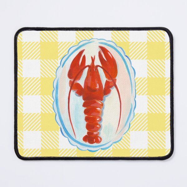 Item preview, Vintage Red Lobster on Yellow Gingham Tablecloth Foodie Art designed and sold by S-and-W-4ever.