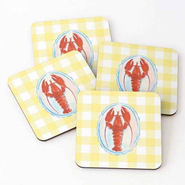 Item preview, Vintage Red Lobster on Yellow Gingham Tablecloth Foodie Art designed and sold by S-and-W-4ever.