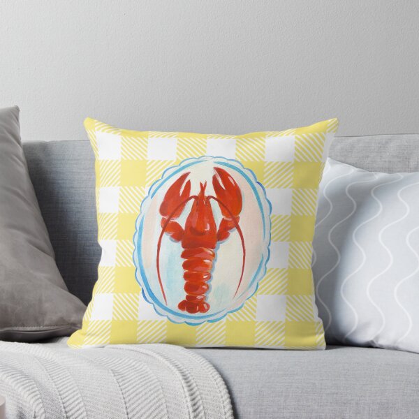 Item preview, Vintage Red Lobster on Yellow Gingham Tablecloth Foodie Art designed and sold by S-and-W-4ever.