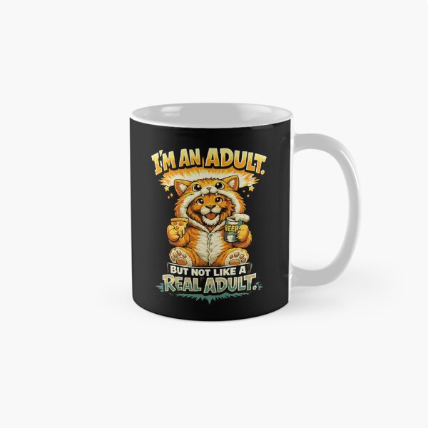 Item preview, I'm an Adult – Funny cat with pizza-related adulting humor designed and sold by FeverVoid.