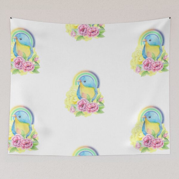 Item preview, Colorful Blue Bird & Floral Rainbow Watercolor Art designed and sold by Palette _Vibes.