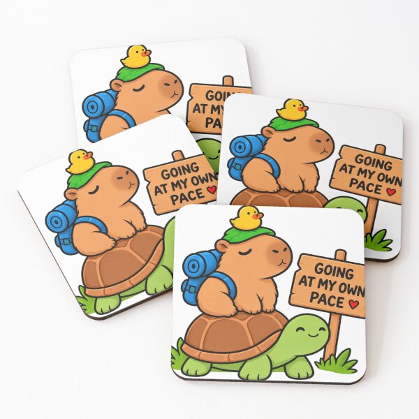 Item preview, Going At My Own Pace – Cute Capybara Riding Turtle with Duck Hiking Sticker designed and sold by Anstickerrr.