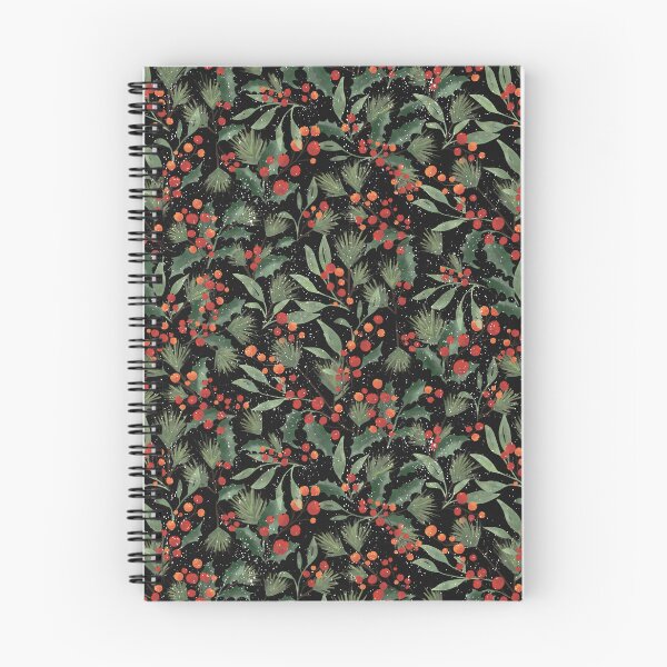 Artikelvorschau, Merry Holidays Muster Dunkel - Elegantes Stechpalmen- und Beeren-Weihnachtsmuster (Düsteres Schwarz) entworfen und verkauft von DesigndN.