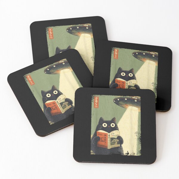 Item preview, Vintage Japanese Cat Book Lovers UFO Alien Abduction Cat Dad designed and sold by RannaHile.