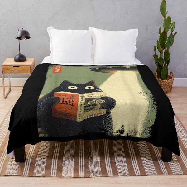 Item preview, Vintage Japanese Cat Book Lovers UFO Alien Abduction Cat Dad designed and sold by RannaHile.