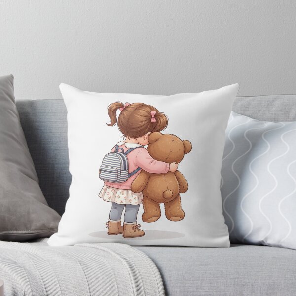 Item preview, Cute Little Girl from Behind Hugging Teddy Bear and Wearing Backpack designed and sold by KaleeDesigns.