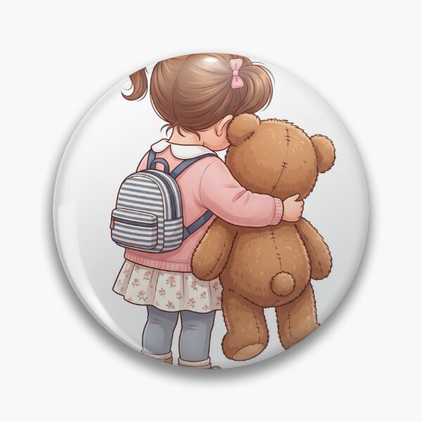 Item preview, Cute Little Girl from Behind Hugging Teddy Bear and Wearing Backpack designed and sold by KaleeDesigns.