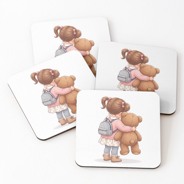 Item preview, Cute Little Girl from Behind Hugging Teddy Bear and Wearing Backpack designed and sold by KaleeDesigns.