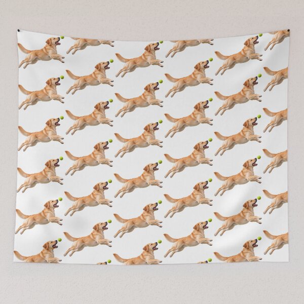 Item preview, Yellow Labrador Retriever Jumping for Tennis Ball Dog designed and sold by BackgroundND.