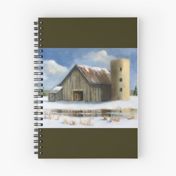 Item preview, Old Barn with Silo in Winter, Snow, Country Landscape Painting designed and sold by JoyfulWhimsy.