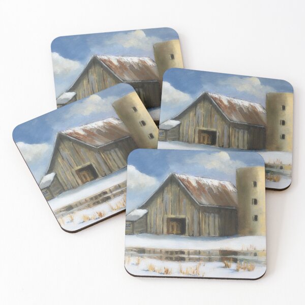 Item preview, Old Barn with Silo in Winter, Snow, Country Landscape Painting designed and sold by JoyfulWhimsy.