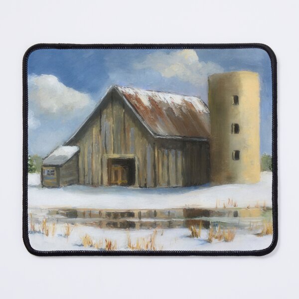 Item preview, Old Barn with Silo in Winter, Snow, Country Landscape Painting designed and sold by JoyfulWhimsy.
