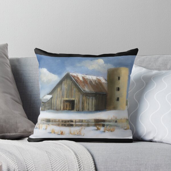 Item preview, Viejo granero con silo en invierno, nieve, pintura de paisaje rural designed and sold by JoyfulWhimsy.