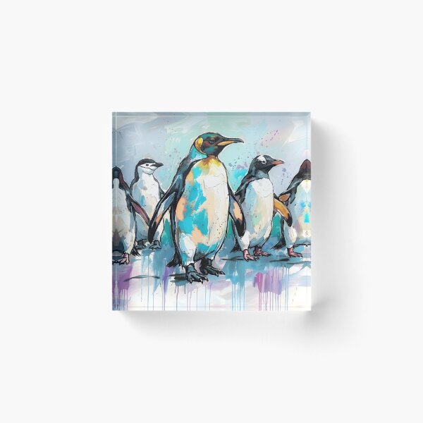 Item preview, Expressive Penguin Colony Canvas Print | Vibrant Antarctic Wildlife Wall Art | Modern Sketched Impasto Painting | Colorful Coastal Fine Art Poster designed and sold by SergioMiklos.
