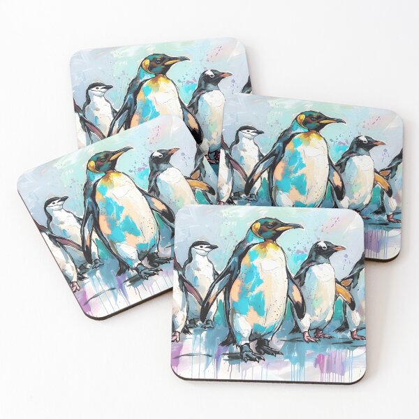 Item preview, Expressive Penguin Colony Canvas Print | Vibrant Antarctic Wildlife Wall Art | Modern Sketched Impasto Painting | Colorful Coastal Fine Art Poster designed and sold by SergioMiklos.