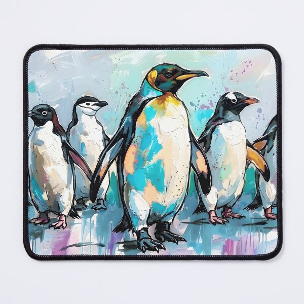 Item preview, Expressive Penguin Colony Canvas Print | Vibrant Antarctic Wildlife Wall Art | Modern Sketched Impasto Painting | Colorful Coastal Fine Art Poster designed and sold by SergioMiklos.