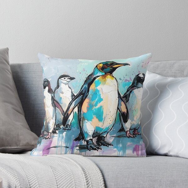 Item preview, Expressive Penguin Colony Canvas Print | Vibrant Antarctic Wildlife Wall Art | Modern Sketched Impasto Painting | Colorful Coastal Fine Art Poster designed and sold by SergioMiklos.