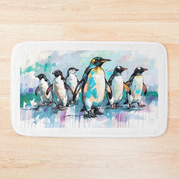 Item preview, Expressive Penguin Colony Canvas Print | Vibrant Antarctic Wildlife Wall Art | Modern Sketched Impasto Painting | Colorful Coastal Fine Art Poster designed and sold by SergioMiklos.
