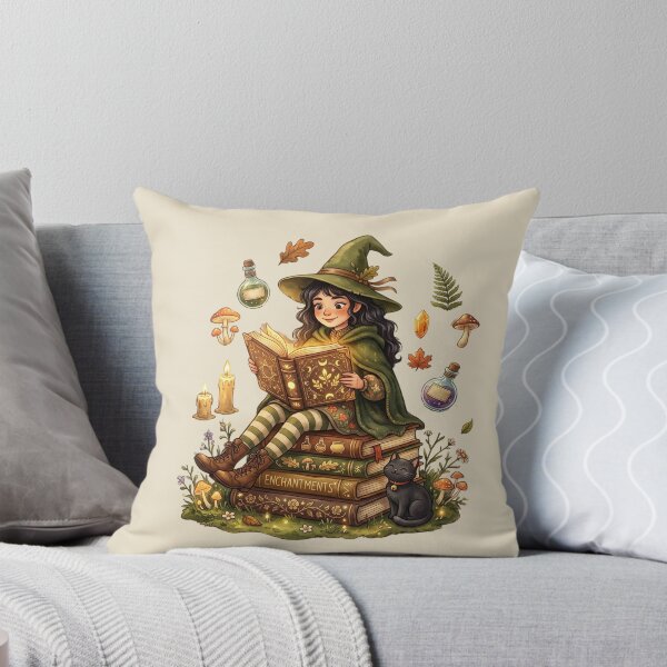 Item preview, Cozy Witch Reading Spell Book Cottagecore Illustration designed and sold by SebastianSpace.