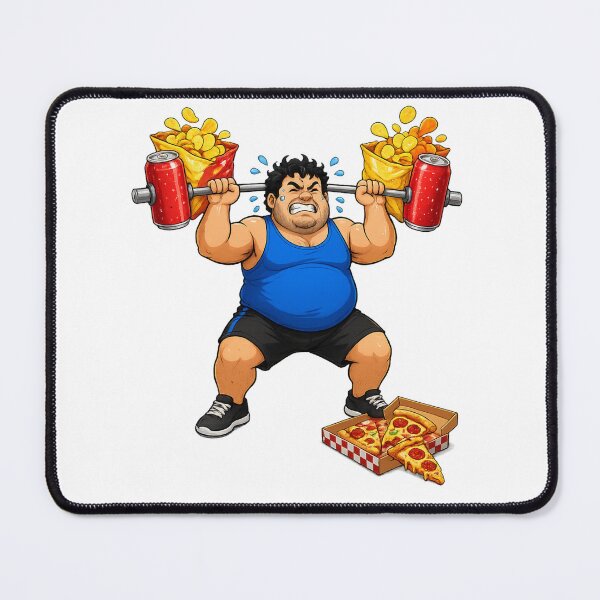 Item preview, Funny Fitness Guy Bench Pressing Soda & Chips – Hilarious Junk Food Gym Meme Logo designed and sold by StrongEveryDayStore.