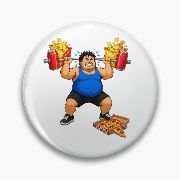 Item preview, Funny Fitness Guy Bench Pressing Soda & Chips – Hilarious Junk Food Gym Meme Logo designed and sold by StrongEveryDayStore.