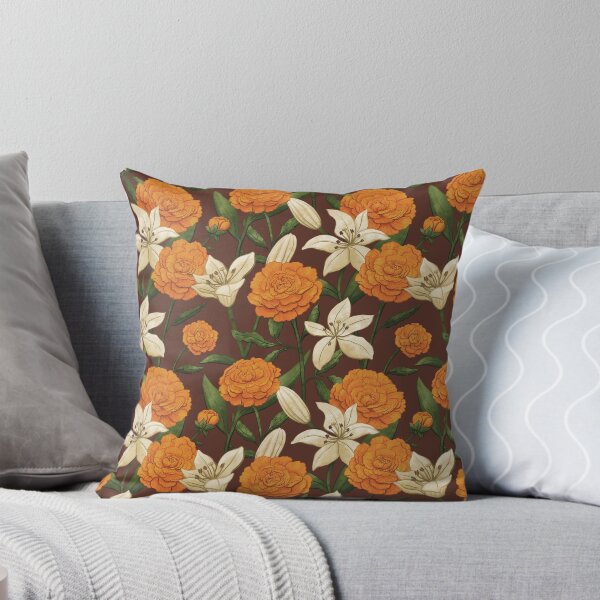 Item preview, Orange Peonies and White Lilies on Dark Brown designed and sold by Mel-Mas-Stoband.