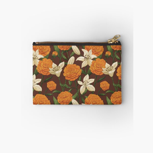 Item preview, Orange Peonies and White Lilies on Dark Brown designed and sold by Mel-Mas-Stoband.