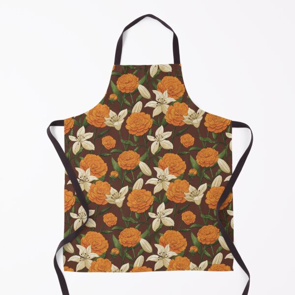 Item preview, Orange Peonies and White Lilies on Dark Brown designed and sold by Mel-Mas-Stoband.