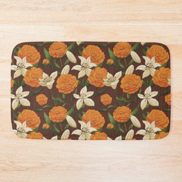 Item preview, Orange Peonies and White Lilies on Dark Brown designed and sold by Mel-Mas-Stoband.