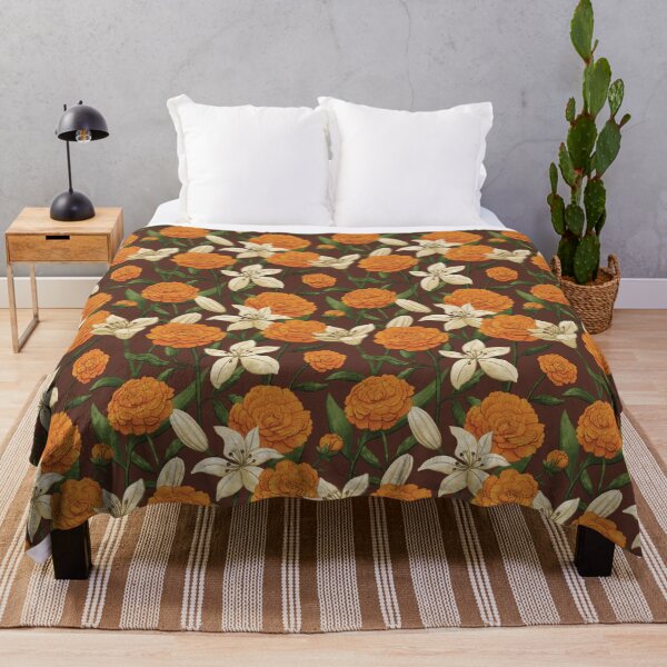 Item preview, Orange Peonies and White Lilies on Dark Brown designed and sold by Mel-Mas-Stoband.
