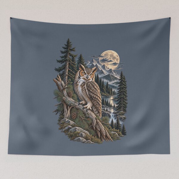Item preview, Great Horned Owl Moonlit Mountain Wilderness designed and sold by BROHLine Studio.