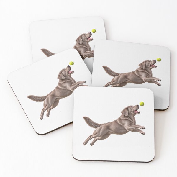 Item preview, Silver Gray Labrador Retriever Jumping for Tennis Ball Dog designed and sold by BackgroundND.