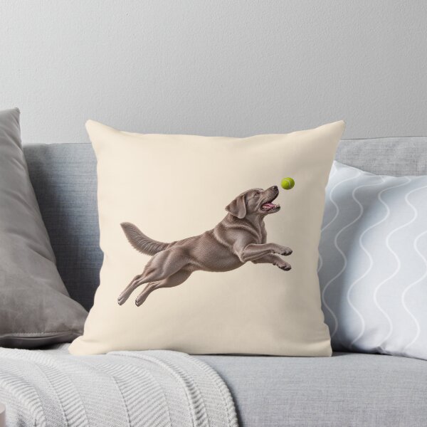 Item preview, Silver Gray Labrador Retriever Jumping for Tennis Ball Dog designed and sold by BackgroundND.