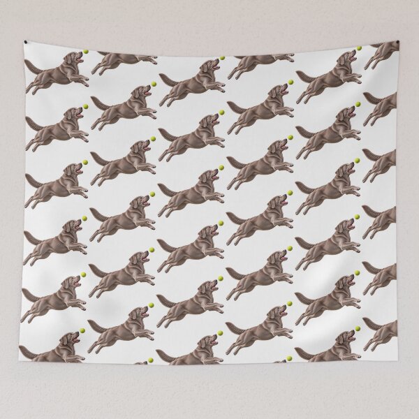 Item preview, Silver Gray Labrador Retriever Jumping for Tennis Ball Dog designed and sold by BackgroundND.