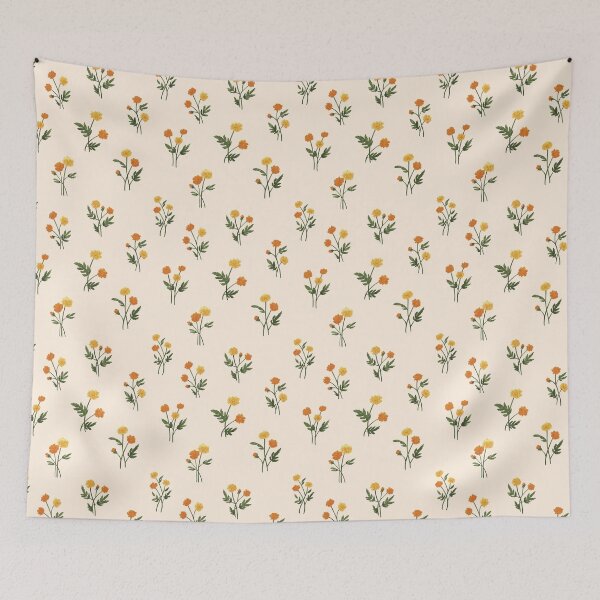 Item preview, Yellow and Orange Marigolds on Linen designed and sold by Mel-Mas-Stoband.