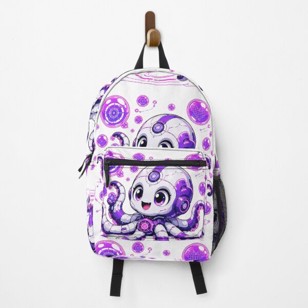 Item preview, Cute Cyberpunk Robot Octopus with Neon Purple Bubbles - Sci-Fi Vector Graphic Design designed and sold by Nubian Style.