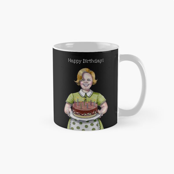 Item preview, Happy Birthday Old Fashioned Woman with Big Cake and Candles designed and sold by JoyfulWhimsy.