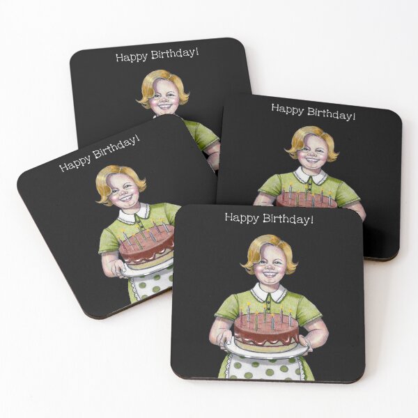 Item preview, Happy Birthday Old Fashioned Woman with Big Cake and Candles designed and sold by JoyfulWhimsy.