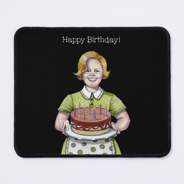Item preview, Happy Birthday Old Fashioned Woman with Big Cake and Candles designed and sold by JoyfulWhimsy.