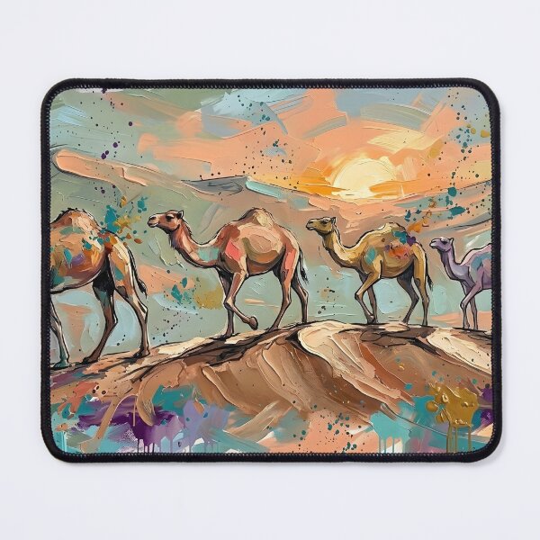 Item preview, Expressive Camel Caravan Canvas Print | Desert Sunset Dune Wall Art | Modern Sketched Impasto Painting | Warm Terracotta & Teal Landscape Poster designed and sold by SergioMiklos.