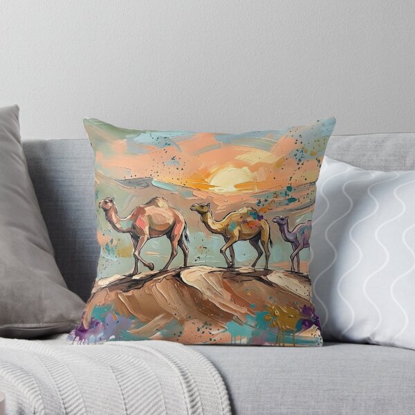 Item preview, Expressive Camel Caravan Canvas Print | Desert Sunset Dune Wall Art | Modern Sketched Impasto Painting | Warm Terracotta & Teal Landscape Poster designed and sold by SergioMiklos.