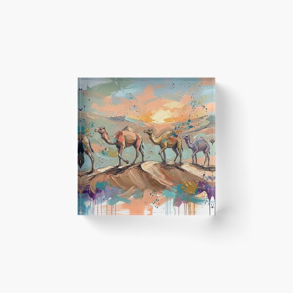 Item preview, Expressive Camel Caravan Canvas Print | Desert Sunset Dune Wall Art | Modern Sketched Impasto Painting | Warm Terracotta & Teal Landscape Poster designed and sold by SergioMiklos.