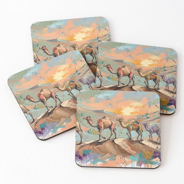 Item preview, Expressive Camel Caravan Canvas Print | Desert Sunset Dune Wall Art | Modern Sketched Impasto Painting | Warm Terracotta & Teal Landscape Poster designed and sold by SergioMiklos.