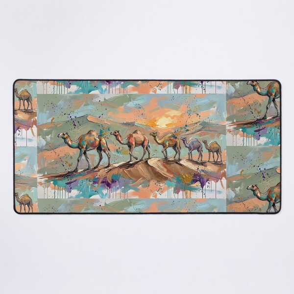 Item preview, Expressive Camel Caravan Canvas Print | Desert Sunset Dune Wall Art | Modern Sketched Impasto Painting | Warm Terracotta & Teal Landscape Poster designed and sold by SergioMiklos.