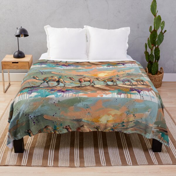 Item preview, Expressive Camel Caravan Canvas Print | Desert Sunset Dune Wall Art | Modern Sketched Impasto Painting | Warm Terracotta & Teal Landscape Poster designed and sold by SergioMiklos.