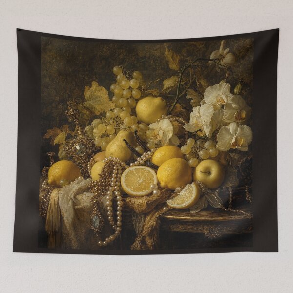 Item preview, Baroque Golden Still Life Lemons Orchids Pearls Canvas Art designed and sold by DMarquiseArt.