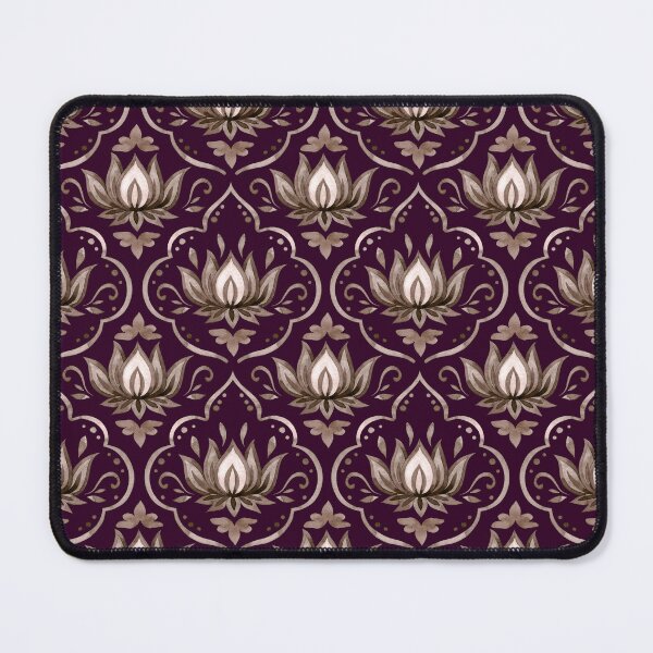 Item preview, Ornate Gold Lotus Damask Seamless Pattern on Dark Purple designed and sold by Jyoti Digital Artist.