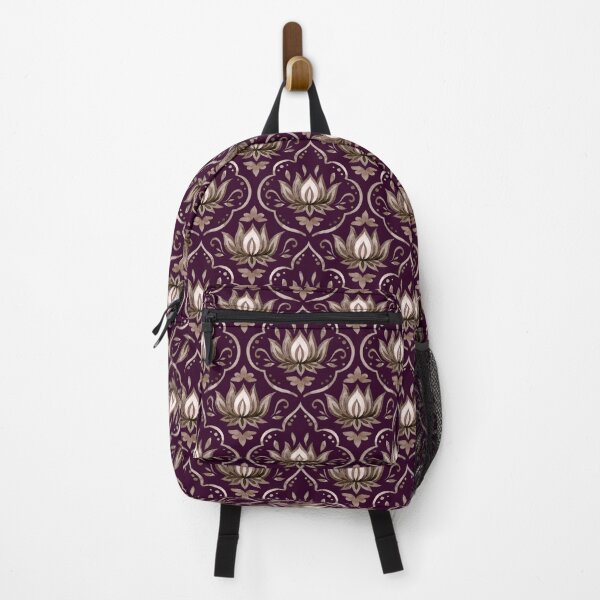 Item preview, Ornate Gold Lotus Damask Seamless Pattern on Dark Purple designed and sold by Jyoti Digital Artist.