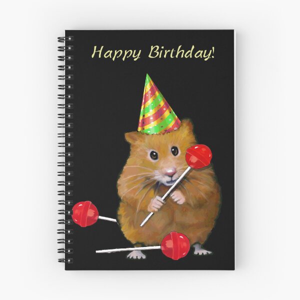 Item preview, Happy Birthday, Hamster with Party Hat and Red Lollipops on Black designed and sold by JoyfulWhimsy.